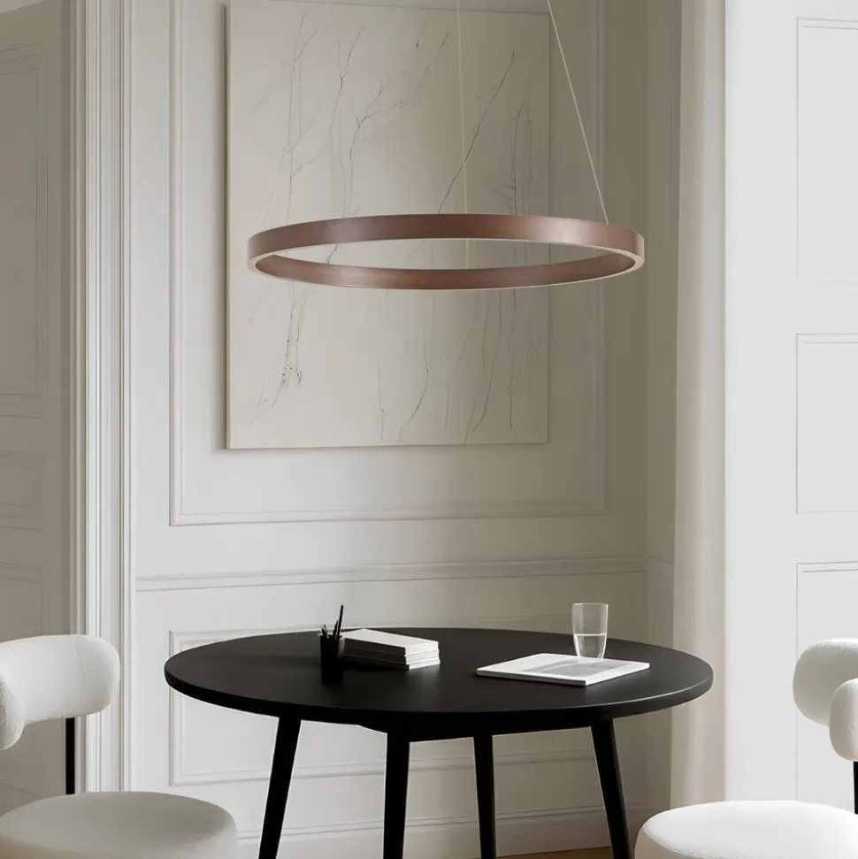 Lucande LED-hængelampe Yonam, Ø 80 cm, 1 lyskilde, brun, CCT