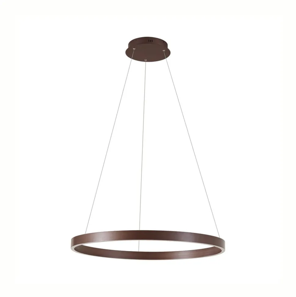 Lucande LED-hængelampe Yonam, Ø 80 cm, 1 lyskilde, brun, CCT