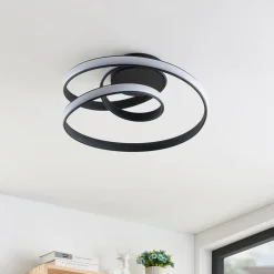 Lucande LED-loftlampe Sakina, sort, metal, Ø 48 cm