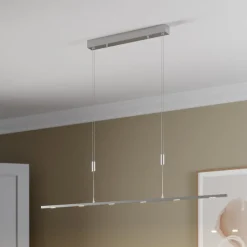 Lucande LED-pendellampe Arnik, 140 cm, nikkelfarvet, dæmpbar