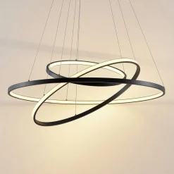 Lucande LED-pendellampe Ezana, sort, metal, Ø 80 cm