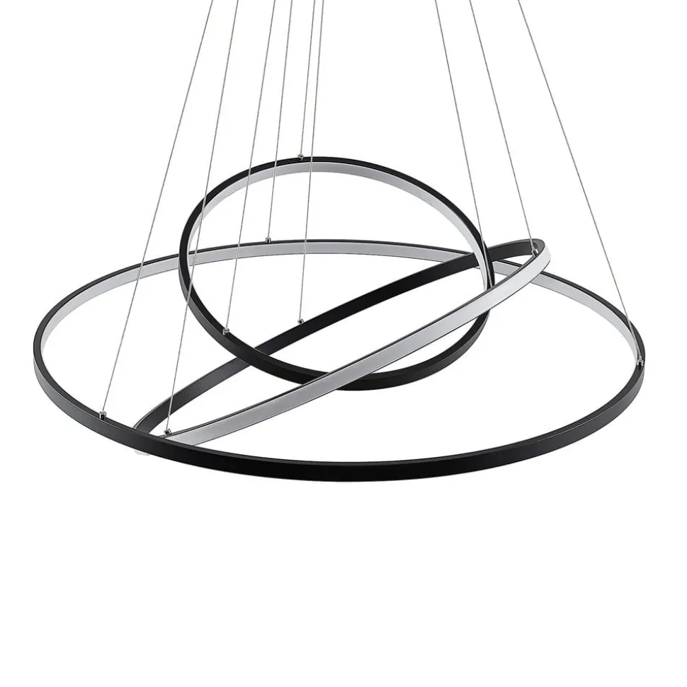 Lucande LED-pendellampe Ezana, sort, metal, Ø 80 cm