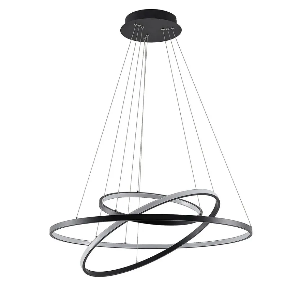 Lucande LED-pendellampe Ezana, sort, metal, Ø 80 cm
