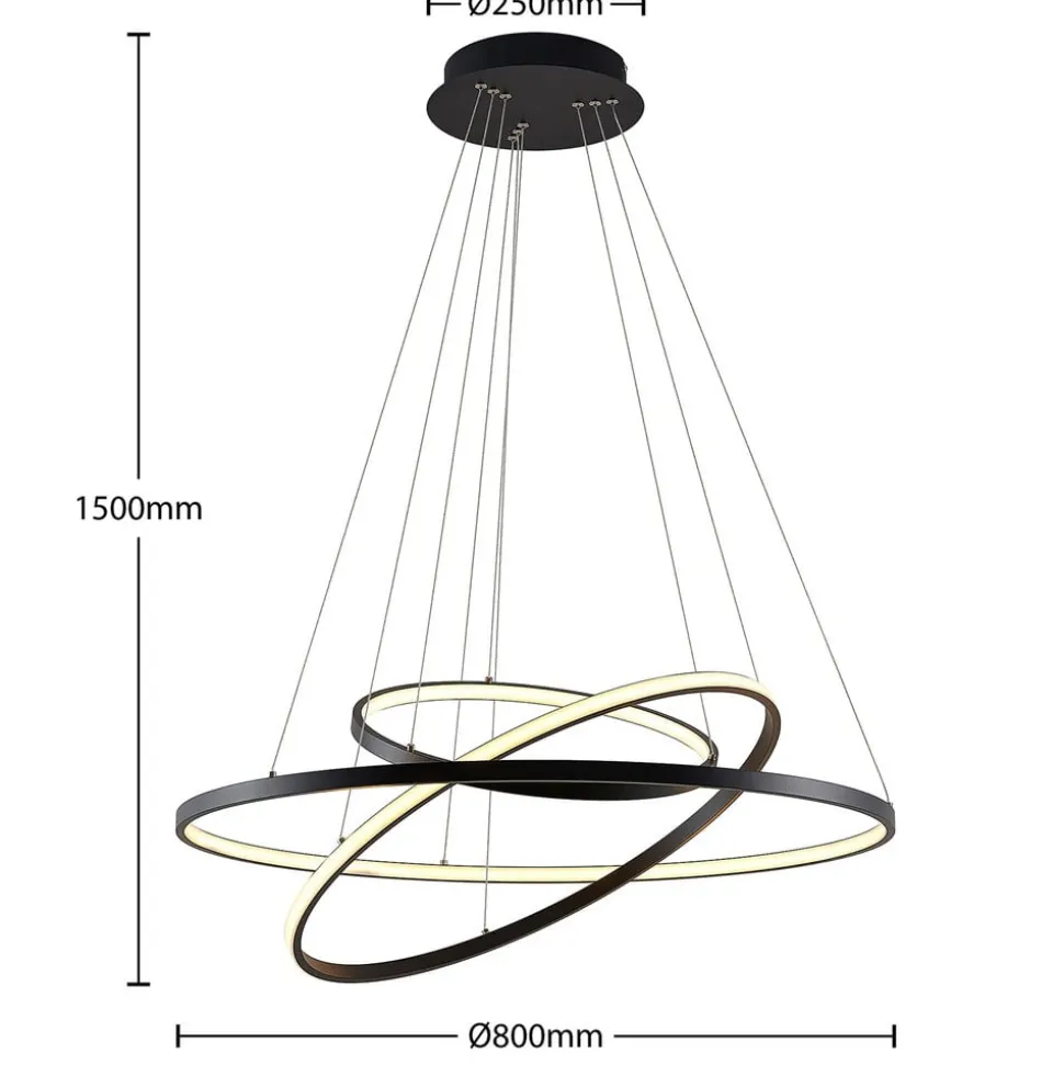 Lucande LED-pendellampe Ezana, sort, metal, Ø 80 cm