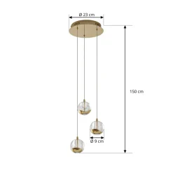 Lucande LED-pendellampe Hayley, Ø 25 cm, 3 lyskilder, guld, glas