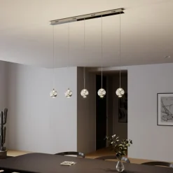 Lucande LED-pendellampe Hayley, 96 cm, 5 lyskilder, krom, glas