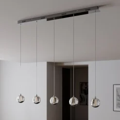 Lucande LED-pendellampe Hayley, 96 cm, 5 lyskilder, krom, glas