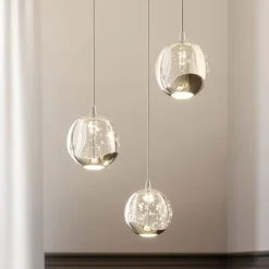 Lucande LED-pendellampe Hayley, Ø 25 cm, 3 lyskilder, krom, glas