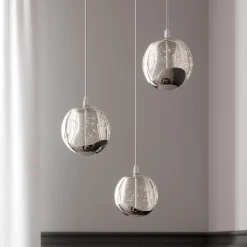 Lucande LED-pendellampe Hayley, Ø 25 cm, 3 lyskilder, krom, glas