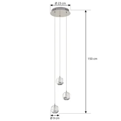 Lucande LED-pendellampe Hayley, Ø 25 cm, 3 lyskilder, krom, glas