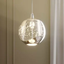 Lucande LED-pendellampe Hayley, Ø 9 cm, kromfarvet, glas