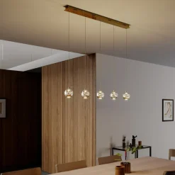 Lucande LED-pendellampe Hayley, 96 cm, 5 lyskilder, guld, glas