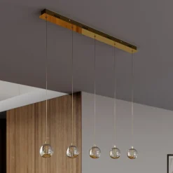 Lucande LED-pendellampe Hayley, 96 cm, 5 lyskilder, guld, glas