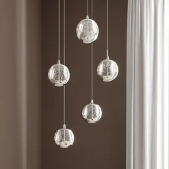 Lucande LED-pendellampe Hayley, Ø 30 cm, 5 lyskilder, krom, glas