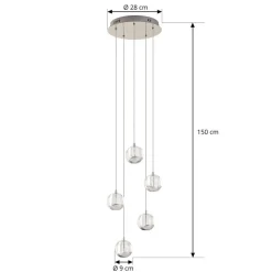 Lucande LED-pendellampe Hayley, Ø 30 cm, 5 lyskilder, krom, glas