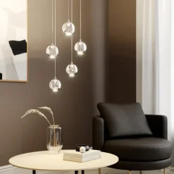 Lucande LED-pendellampe Hayley, Ø 30 cm, 5 lyskilder, krom, glas