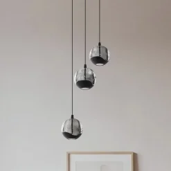 Lucande LED-pendellampe Hayley, sort, 3 lyskilder, glas