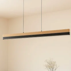 Lucande LED-pendellampe Holven, træ, CCT, længde 113 cm