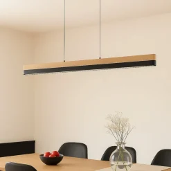 Lucande LED-pendellampe Holven, træ, CCT, længde 113 cm