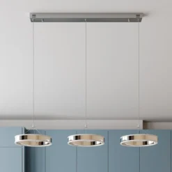 Lucande LED-pendellampe Lyani, 115 cm, 3 lyskilder, krom, dæmpbar