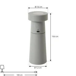 Lucande LED-saltbøsse Salt, lysegrå, batteri, IP44