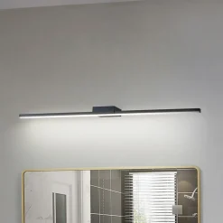 Lucande LED-spejllampe Kivana, sort, metal, 90 cm, IP44