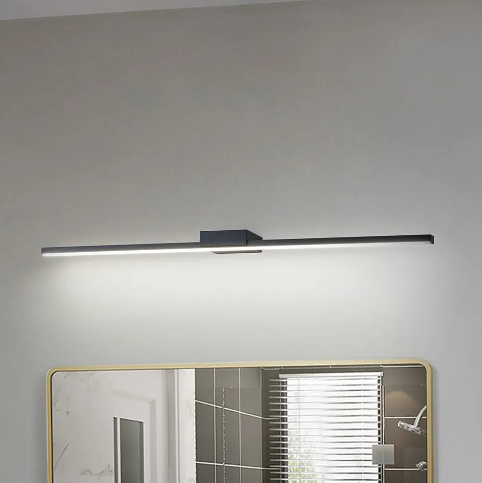 Lucande LED-spejllampe Kivana, sort, metal, 90 cm, IP44