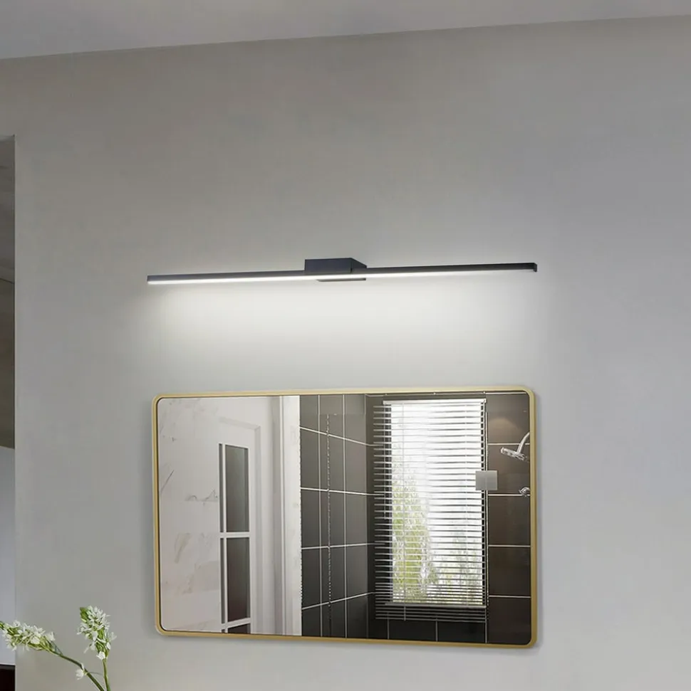 Lucande LED-spejllampe Kivana, sort, metal, 90 cm, IP44