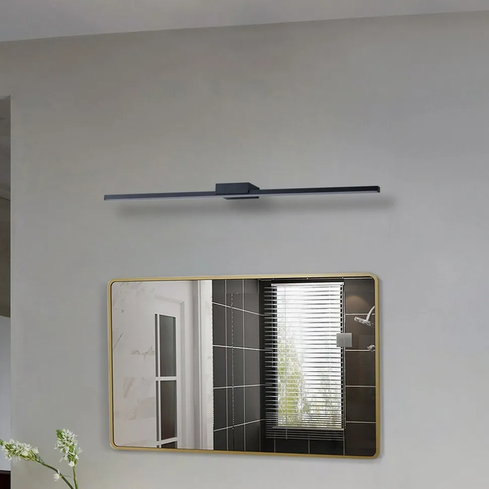 Lucande LED-spejllampe Kivana, sort, metal, 90 cm, IP44