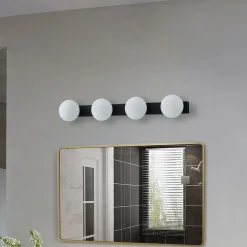 Lucande LED-væglampe til badeværelset Myrra, sort, glas, 60 cm, IP44