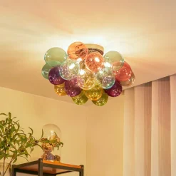 Lucande loftlampe Diborah, farvet, glas, Ø 50 cm, G9