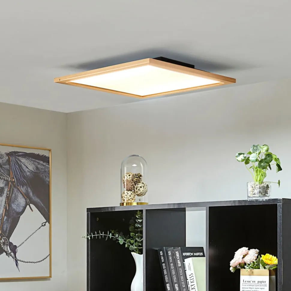 Lucande loftlampe Joren, 52 cm, træ, CCT, fjernbetjening