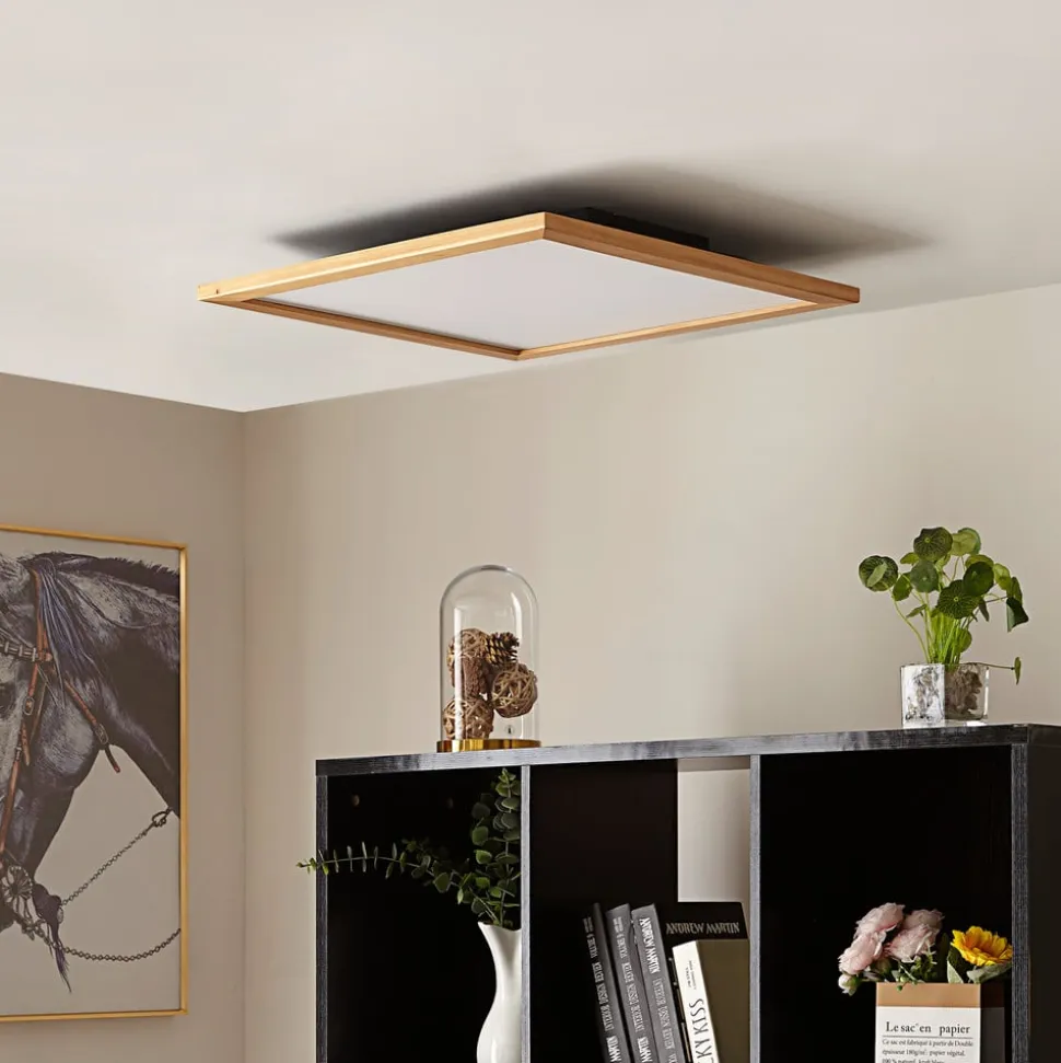 Lucande loftlampe Joren, 52 cm, træ, CCT, fjernbetjening