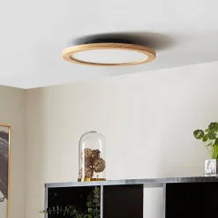 Lucande loftlampe Joren, Ø 38 cm, træ, CCT, fjernbetjening