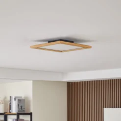 Lucande loftlampe Joren, 42 cm, træ, CCT, fjernbetjening