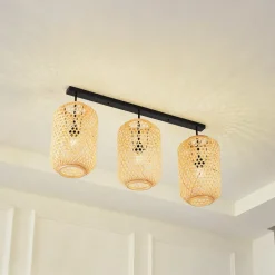 Lucande loftlampe Jorick, 3 lyskilder, længde 104,5 cm, bambus