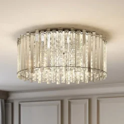 Lucande loftlampe Limana, Ø 50 cm, krom, krystal