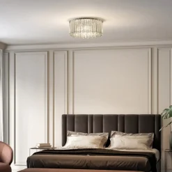 Lucande loftlampe Limana, Ø 50 cm, krom, krystal