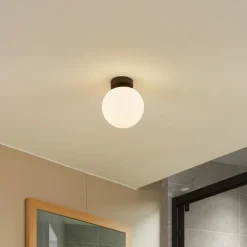 Lucande loftslampe Bidolo, sort, glas, Ø 15 cm, IP44