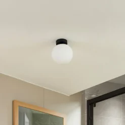 Lucande loftslampe Bidolo, sort, glas, Ø 15 cm, IP44