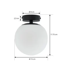 Lucande loftslampe Bidolo, sort, glas, Ø 15 cm, IP44