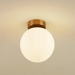 Lucande loftslampe Bidolo, messingfarvet, glas, 15 cm, IP44