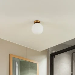 Lucande loftslampe Bidolo, messingfarvet, glas, 15 cm, IP44