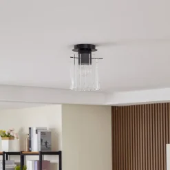 Lucande loftslampe Eirian, 1-lys, sort, glas, E27