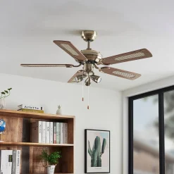 Lucande loftventilator med lys Anariki, lydløs, messing