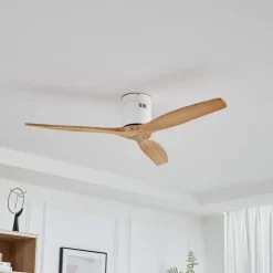 Lucande loftventilator Vindur, hvid/træ, DC, støjsvag