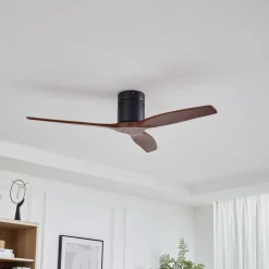 Lucande loftventilator Vindur, sort/træ, DC, støjsvag