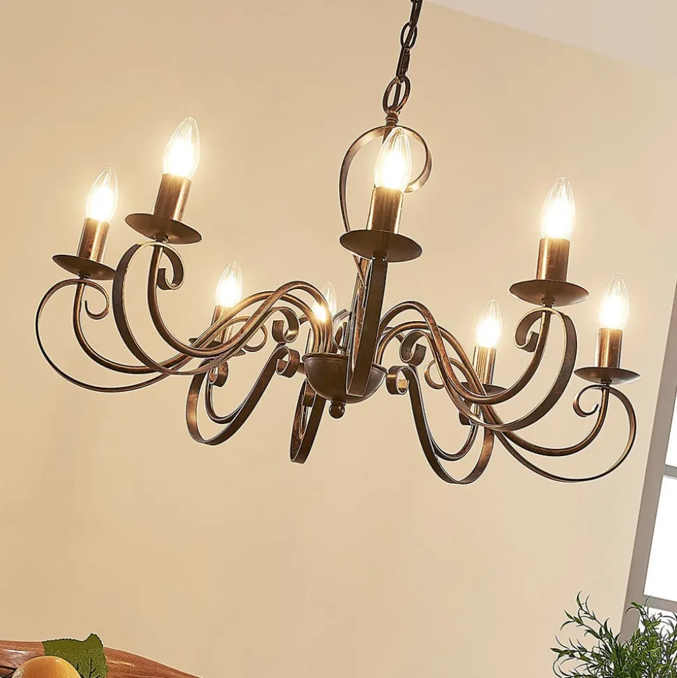 Lucande lysekrone Caleb, 8 lyskilder, rustfarvet, metal, E14