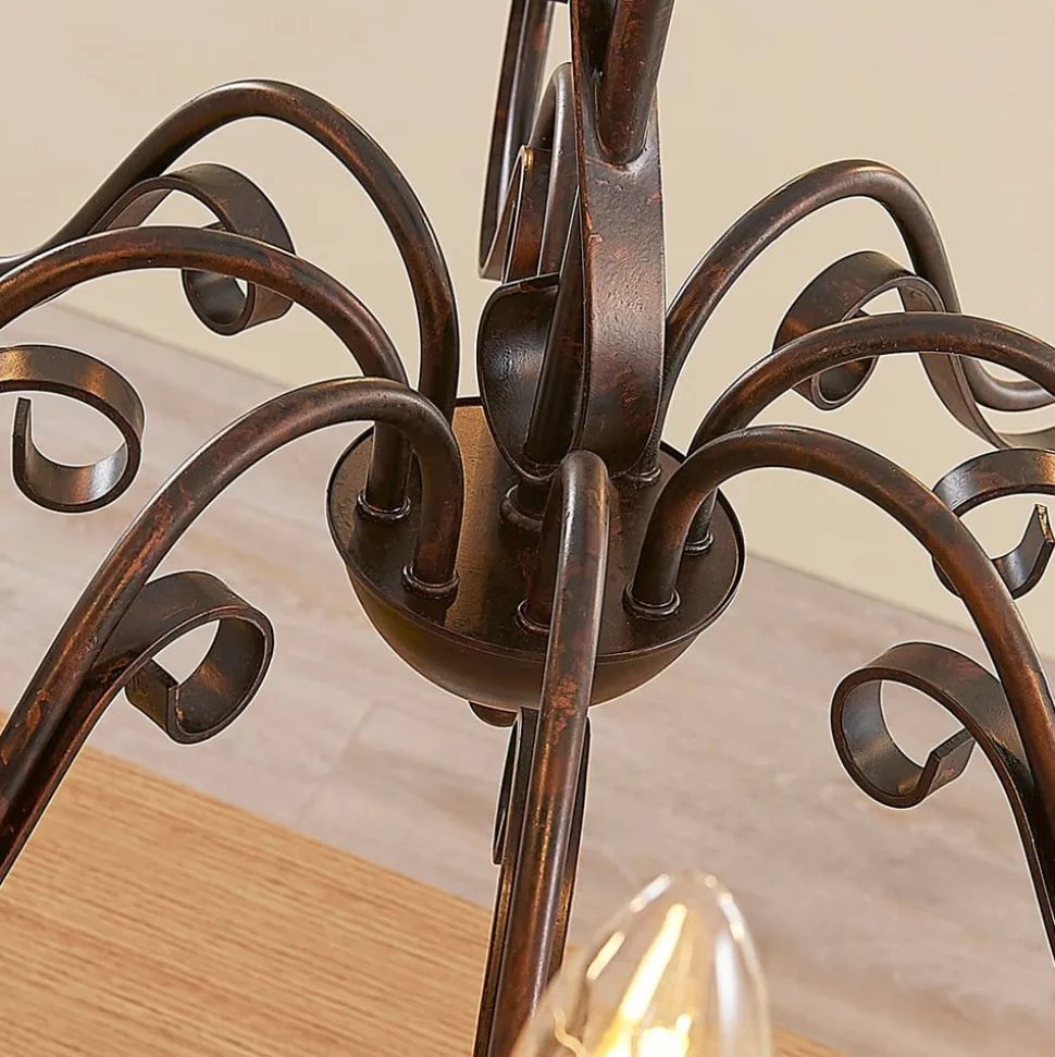 Lucande lysekrone Caleb, 8 lyskilder, rustfarvet, metal, E14