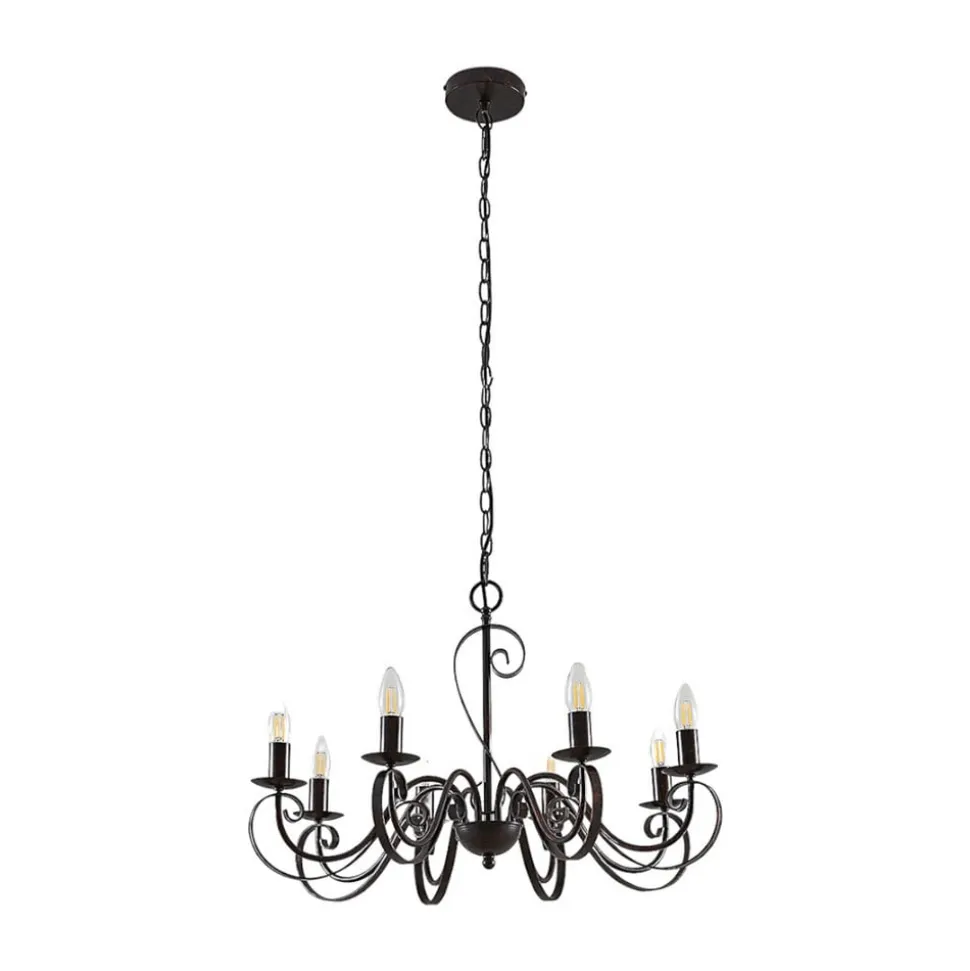 Lucande lysekrone Caleb, 8 lyskilder, rustfarvet, metal, E14